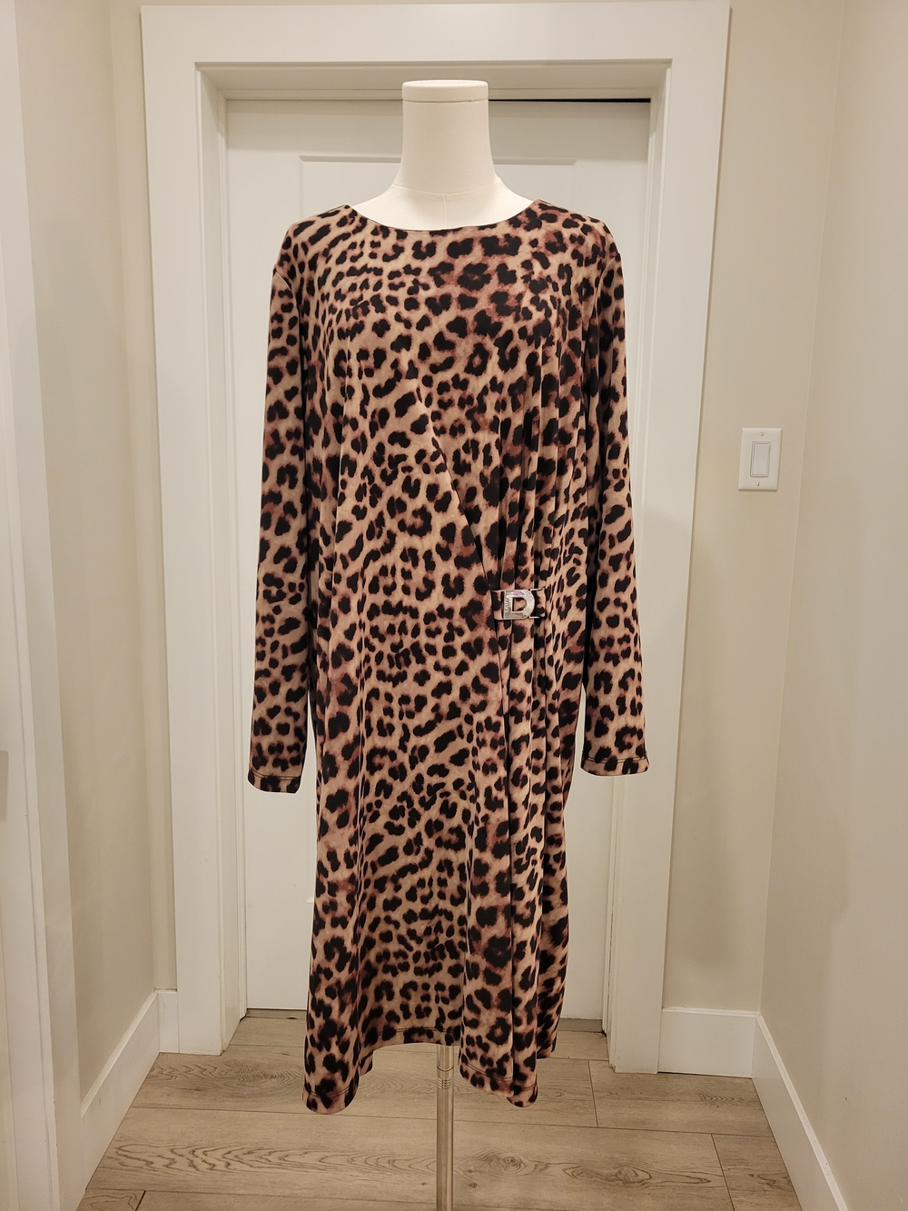 DKNY Leopard Print Long Sleeve Plus Size Dress, 20W